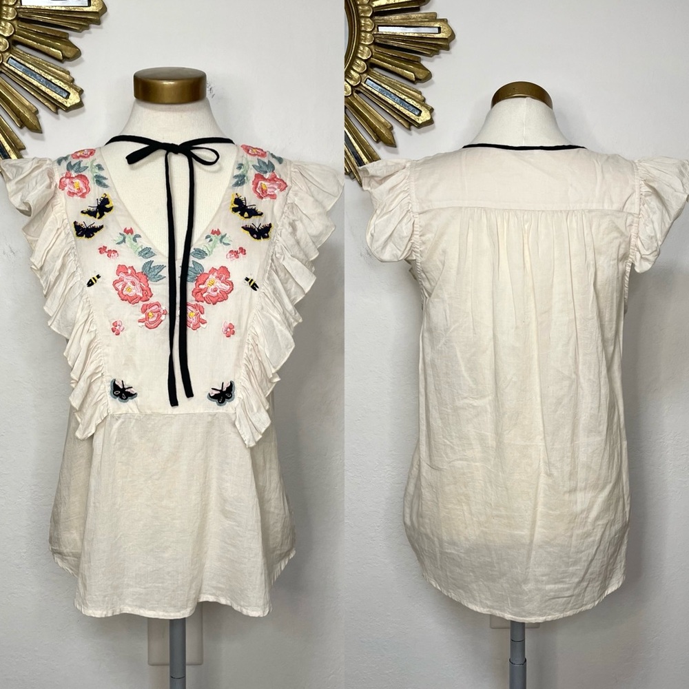 St. Roche Embroidered Floral Ruffle Sleeveless Top - Picture 3 of 14